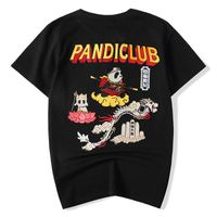 Wholesale China Fashion Brand Guochao Men s Embroidered Panda Youth Short Sleeve T shirt Loose Large Cotton Summer Clothes
