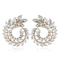 Wholesale Rhinestone Leaf Stud Earrings Geometric Big Round Statement Earring For Women Crystal Luxury Wedding Gift