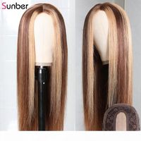 Wholesale Long Highligth PU Silk Base Straight Human Hair Wig density Remy Omber Blonde No Glue Real Scalp Peruvian Sunber Wig