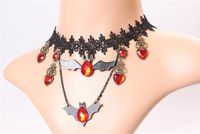 Wholesale 2021 Europe And The United States Lace Necklace Black Bat Heart shaped Diamond Antique Jewelry Halloween Foreign Trade Jewelry