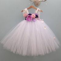 Wholesale Girl s Dresses Fluffy Girl Lilac Tulle Lace Evening For Kids Vintage Flower Costume Princess Fancy Carnival Party Girls Fall Dress