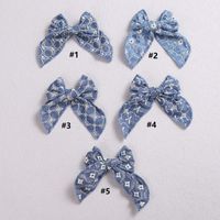 Wholesale Hair Accessories inch Embroidery Bow Clips Kids Jeans Fabric Bows Nylon Headband For Baby Girls Turban Hairpins