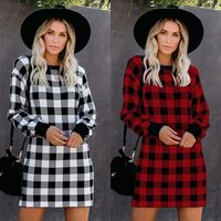 Wholesale Women Classic Plaid Straight Dress Autumn Long Sleeve O Neck Casual Wild Stylish Mini For Ladies Daily Shopping Clothes Dresses