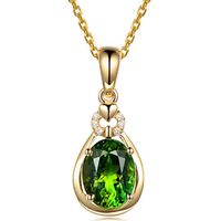 Wholesale Light Yellow Gold Color Water Drop Green Crystal Pendant Link Chain Necklace For Women Jewelry Necklaces