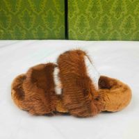 Wholesale women mink slippers warm cotton slippers fashion ladies Flat Minks fur Slipper shoes with box size