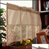 Wholesale Curtain Window Treatments Home Textiles Garden Handmade Cotton Linen Kitchen Short Crochet Lace Hollow Tassel Beige Valance Cafe Door Drap