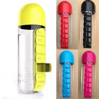 Wholesale 600ml Water Bottles Sports Plastic Mug Combine Daily Pill Boxes Organizer Drinks Bottle Travel Outdoor Drinking Cup Free DHL