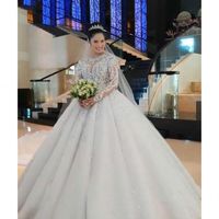 Wholesale Wedding Gown Full Sleeves Robe De Mariee Arabic Bridal Dress Applique Arabian With Huge Train Vestido Noiva Casual Dresses