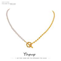 Wholesale Yhpup Luxury Natural Pearl Collar Necklace Stainless Steel Chain Jewelry High Quality K Metal Gold Bridesmaid Gift Chains