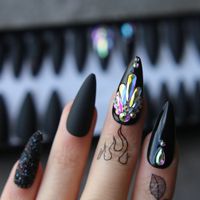 Wholesale Long Stiletto Black Fake nails crystal false nails glitter full set custom Salon press on nails box