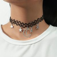 Wholesale Simple Black Elastic Chain Chokers Necklaces For Women Girls Metal Hollow Moon Star Pendant Necklace Party Jewelry