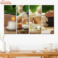 Wholesale Paintings ShineHome Wall Art Canvas Print Modular Yoga Spa Nail Body Salon Massage Artwork Green Picture Posters And Prints