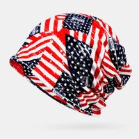 Wholesale Scarves Women Cotton Stars Stripe Pattern America Flag Casual Personality Elastic Dual use Neck Protection Beanie Grey