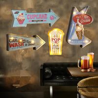Wholesale Decorative Objects Figurines American Retro Wrought Iron Wall Lights LED Light Signage Arrow Bar Coffee Shop Guide Sign