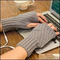 Wholesale Five Fingers Gloves Mittens Hats Scarves Fashion Aessories Womens Laptop Women Men Usb Heated Mitten Half Finger Winter Warm Knitted Hand