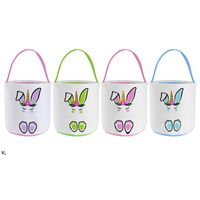 Wholesale Fold Ears Easter Bunny Bucket Festive Cute Rabbit Paw Pattern Basket Easters Eggs Hunting Buckets Colors RRB13379