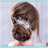 Wholesale Hair Jewelryhair Clips Barrettes Flower Comb Wedding Aessories Sier Color Rhinestone Headband Bride Jewelry Bridal Tiara Pins Drop Deliver