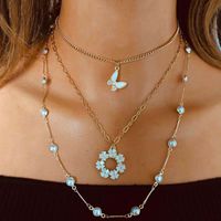 Wholesale Butterfly Snowflake Pendant Necklaces Gold Alloy Pearl Mix and Match Fashion Retro Noble Elegant Temperament Clavicle Chain Multi layer Neck Party Jewelry Gift