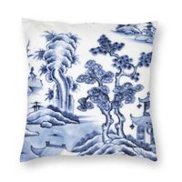 Wholesale Cushion Decorative Pillow Chinese Porcelain Blue Delft Oriental Toile Modern Throw Covers Living Room Decoration Chinoiserie Chair Cushion