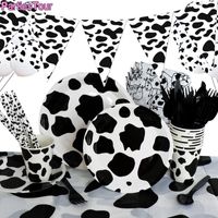 Wholesale Disposable Dinnerware Cow Print Farm Animal Party Supplies Tableware Paper Plates Cups Napkin Banner Cowboy Birthday Decortions