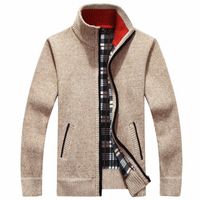 Wholesale 2018 Mens Jacket Autumn Winter Warm Cashmere Wool Zipper Jackets Pullover Man Casual Knitwear Sweaters Coat Plus Size M XL Clothes Jackets Fluffy Bla g6ZB