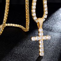 Wholesale Men Women Zircon Cross Pendant Gold Silver Copper Material Iced CZ Pendants Necklace Chain Fashion Hip Hop Jewelry Chains