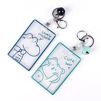 Wholesale Card Holders Business Holder Acrylic Transparent Cartoon Push pull Case For Girl Boy ID Badge Cover With Bell Keychain