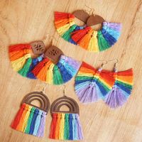skyrim earrings 2022 - Dangle & Chandelier Fashion Retro Wooden Rainbow Tassel Earrings For Women Color Hand-woven Unusual Drop Jewelry Lady Aesthetic Skyrim Gift