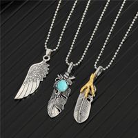 Wholesale Vintage Feather Wing Leaf Big Pendant Necklace For Men Women European Punk Metal Eagle Claw Male Choker Jewelry N128 Necklaces