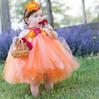 Wholesale Baby Girls Orange Flower Lace Tutu DrKids Tulle DrBall Gown with Hairbow Children Birthday Halloween Party Costume Dress X0509