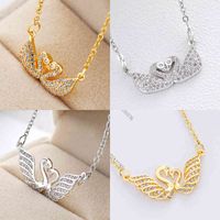 Wholesale catenary Hand Sterling suit Silver Clear CZ Charm BeadTemperament two Necklace Korean version versatile Swan micro set zircon necklace femal