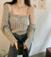 Wholesale Women s Sweaters Weird Girl s Sweet And Spicy Early Autumn Fashionable Knitwear Chain Stitching Suspenders Outer Wear Casual Cardigan Two Pi