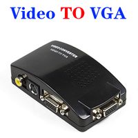 Wholesale VGA to AV RCA Converter Adapter Switch Box For PC Laptop TV Monitor S video Signal Supports NTSC PAL System DHL Free OM CG8