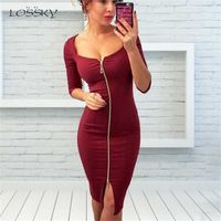 Wholesale Lossky Women Sexy Club Low Cut Bodycon Dress Red Velvet Sheath Burgundy Fashion Black Pure Spring pencil dresses for office