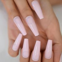 Wholesale False Nails Pink Press On Coffin Ballerina Tapered Extra Long Fake One Color Full Cover Artificial Nail Tips Simple