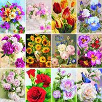 Wholesale Paintings DIY Coloring Oil Painting By Numbers Flowers Rose For Adult Kids Art Picture Kit On Canvas Draw Acrylic Paint Crafts Decor Gift