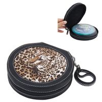 Wholesale organizer Portable Cheetah Pattern CD Disc Storage Case Leather Bag Heavy Duty CD DVD Wallet for Car Home Office and Travel