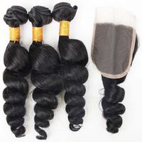 Wholesale Top quality A loose wave bundles with raw indian hair x4 lace closure at factory price for black women