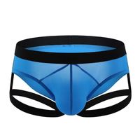 Wholesale Underpants Sexy Men Ice Silk Briefs Underwear Bulge Penis Pouch Panties Leg Ring Straps With Harness Belt Male Lingerie Hombre