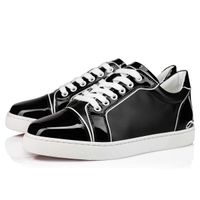Wholesale New style Casual Shoes Men s Junior RED BOTTOM SNEAKERS Fun Vieira Flat black patent leather calfskin luxury designer shoe reds sole trainers lace up