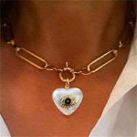Wholesale Geometric Delicate Christmas Gift heart pearl evil eye charm chunky links chain necklace for women Choker Necklaces Jewellery