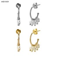 Wholesale ANDYWEN Sterling Silver Big Pearl Drop Earring Luxury Mini Circle Pendiente Round Loops Women Fashion Jewelry