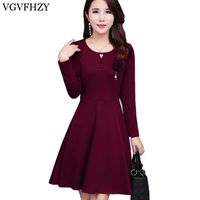 Wholesale Casual Dresses Women Simple A line Dress Spring Summer O neck Long Sleeve Elegnat Solid Vestidos LY704