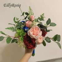 Wholesale Wedding Flowers EillyRosia Country Bridal Bouquet Blue Black Cala Lily Burgundy Pink Roses Vintage For Bride And Bridesmaid