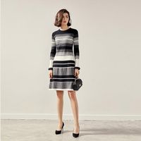 Wholesale Casual Dresses Sweater Dress Women Autumn Winter Vintage Striped Slim Knitted A line Midi Pullover Lady Robe Pull Clothing