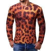 Wholesale Men s T Shirts Street Stlye T Shirt Men Summer Streetwear Long sleeved Slim Fit Leopard Printed Club Outfit Turtleneck