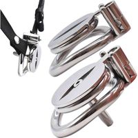 Wholesale NXY Chastity Device Frrk Flat Male Cage with Urethral Tube Bondage Belt Steel Penis Rings Small Metal Cock Lock Bdsm Sex Toys for Men1217