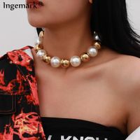 Wholesale High Quality Punk Cuban Acrylic Chunky Chain Women Baroque Pearl White Big Beaded Link Necklace Jewelry Steampunk Men