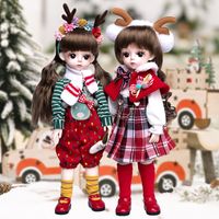 Wholesale 30CM Christmas Bjd Doll Joints Beauty Make Up DIY Bjd Dolls With Red ELK Suit Gifts For Christmas Handmade Beauty Toy