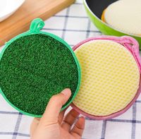 Wholesale home kitchen accessories cleaning pads tools colors round shape double side magic sponge erasers cup dish bowel cleaner scouring SN5470